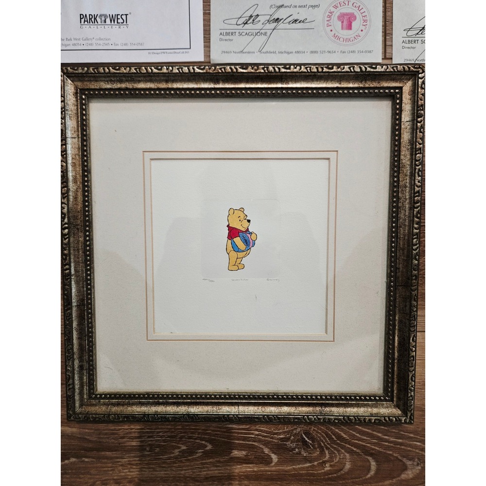 Winnie the Pooh Disney Studios Hand Painted Etching Framed Park West Gallery COA